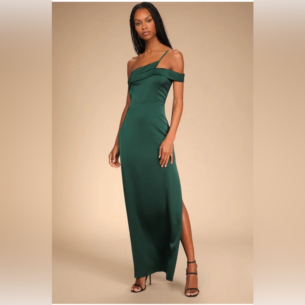 Source of Love Emerald Green Satin One-Shoulder Maxi Dress NWT Sz M